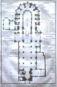 Plan de l'Eglise de Saint-Germain-des-Prés redistribuée par les mauristes